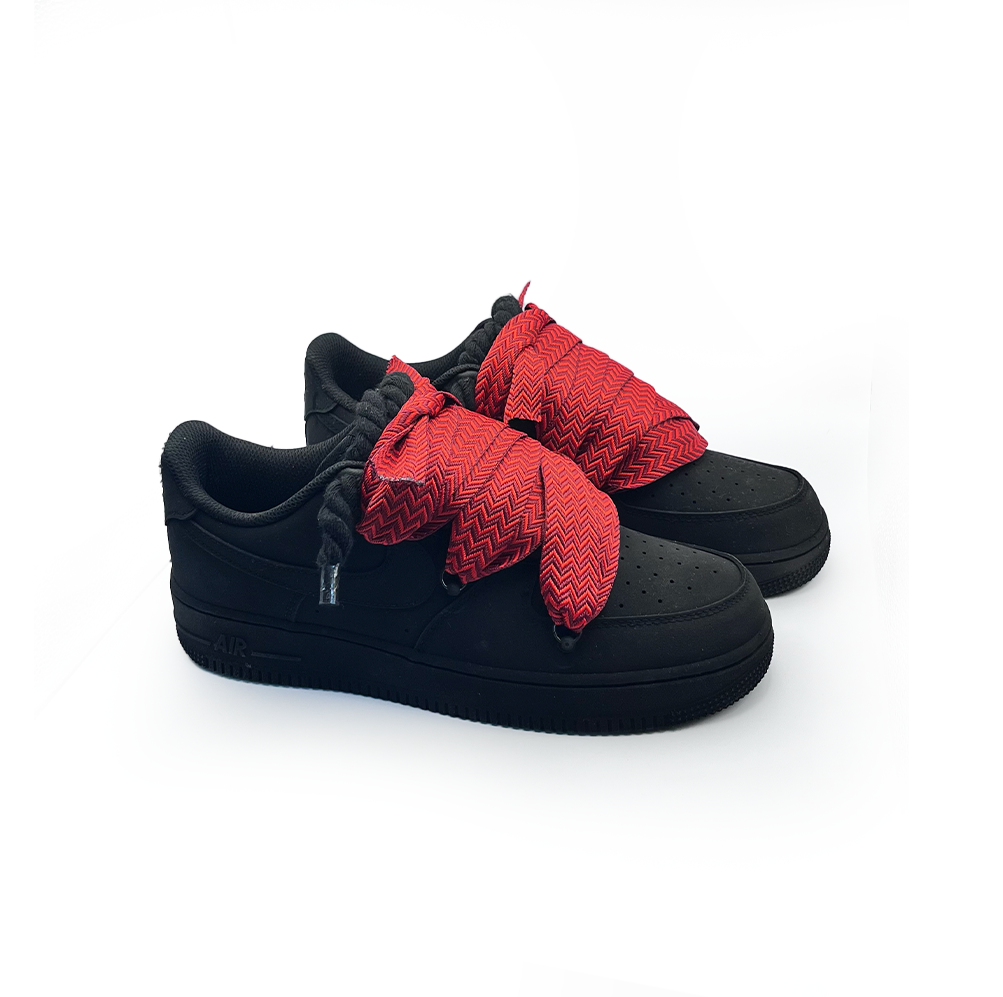 Custom Nike Air Force 1 Ninja Black ,, Lanvin Laces '' Rot