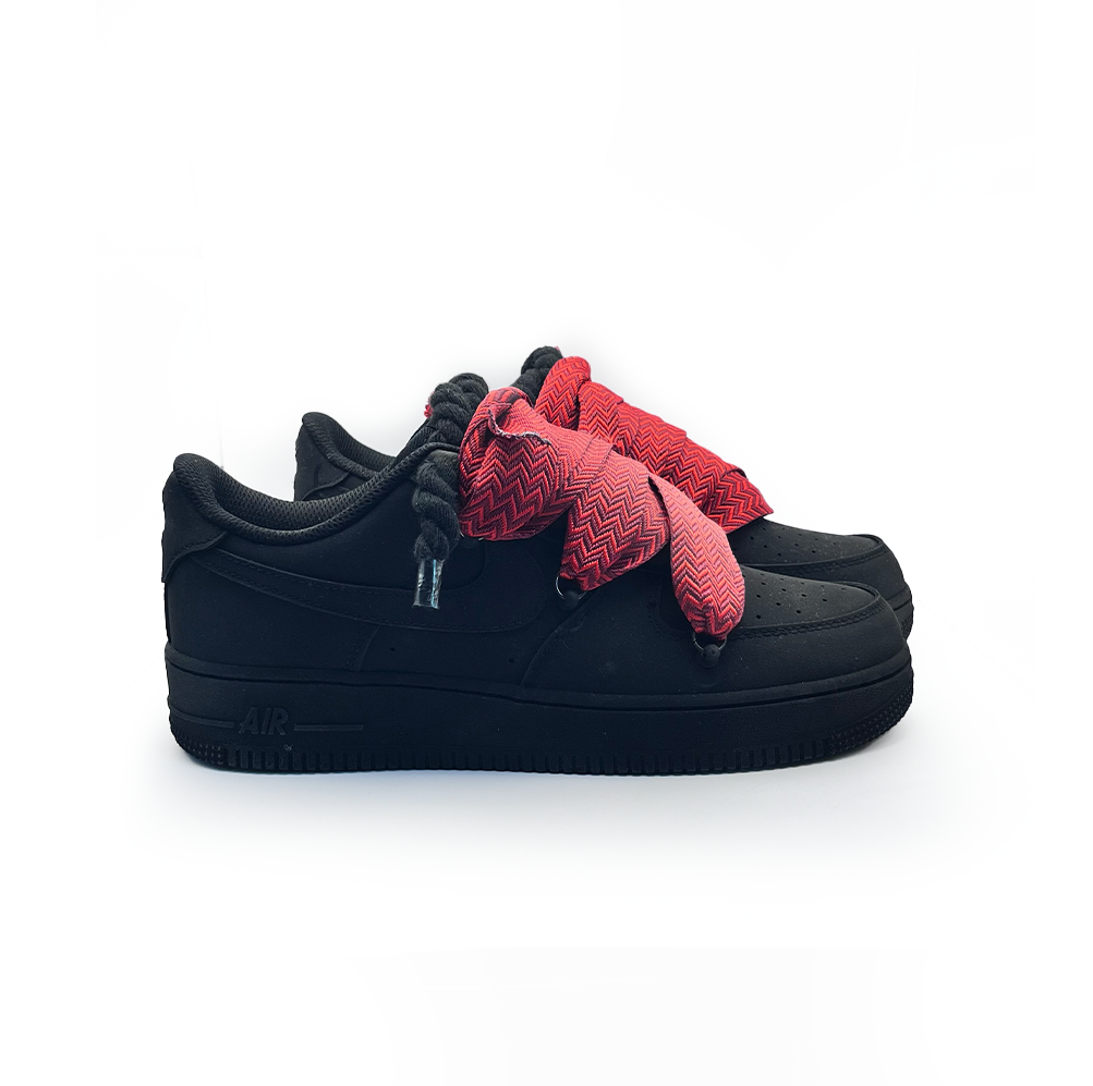 Custom Nike Air Force 1 Ninja Black ,, Lanvin Laces '' Rot