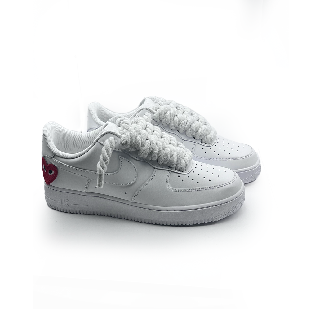 Custom Nike Air Force 1 White '' Rope Laces '' Love stride Red - RopezInstyle