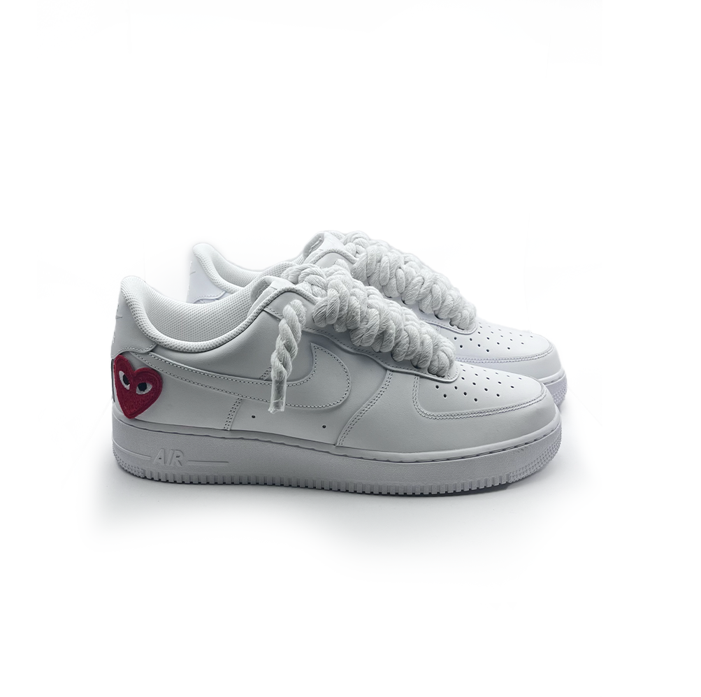 Custom Nike Air Force 1 White '' Rope Laces '' Love stride Red - RopezInstyle