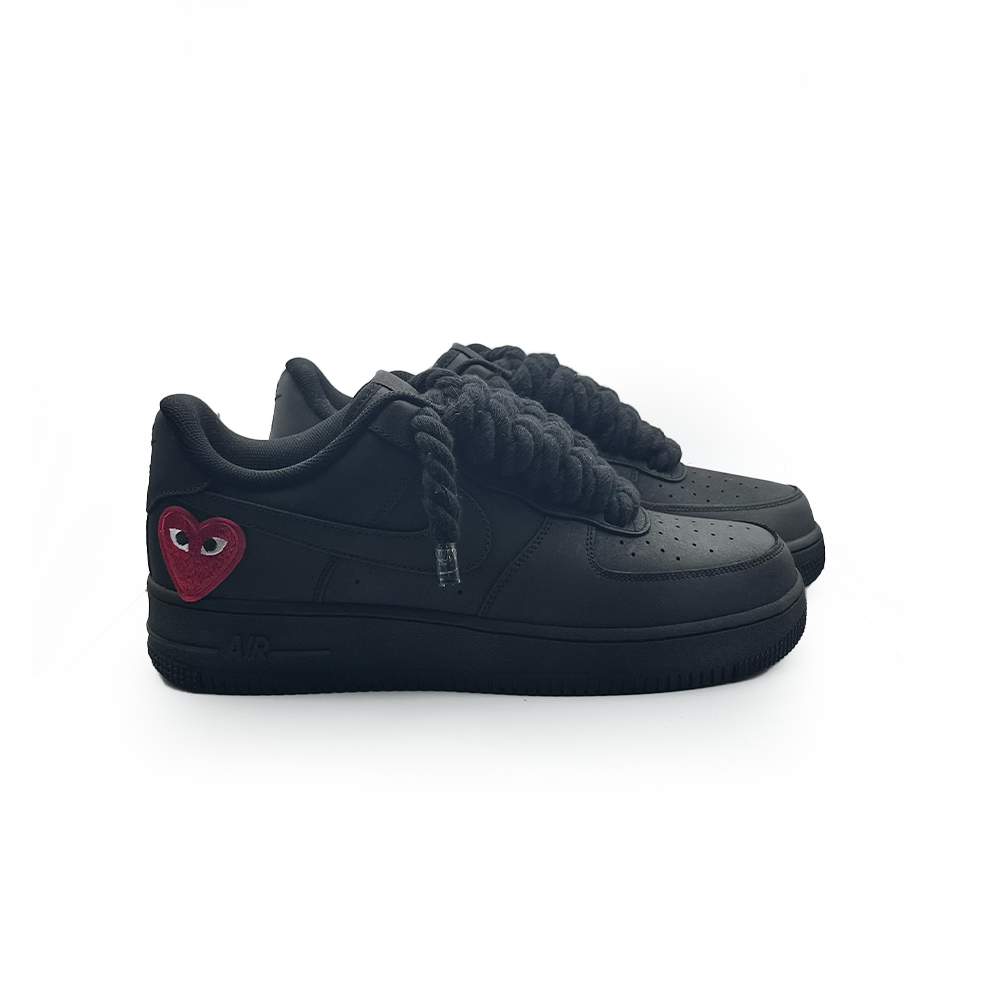 Custom Ninja Black Nike Air Force 1 '' Rope Laces '' Love stride Red #2