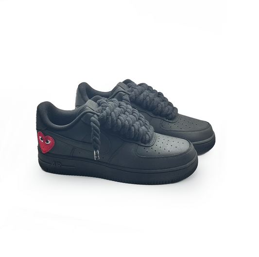 Custom Ninja Black Nike Air Force 1 '' Rope Laces '' Love stride Red #2