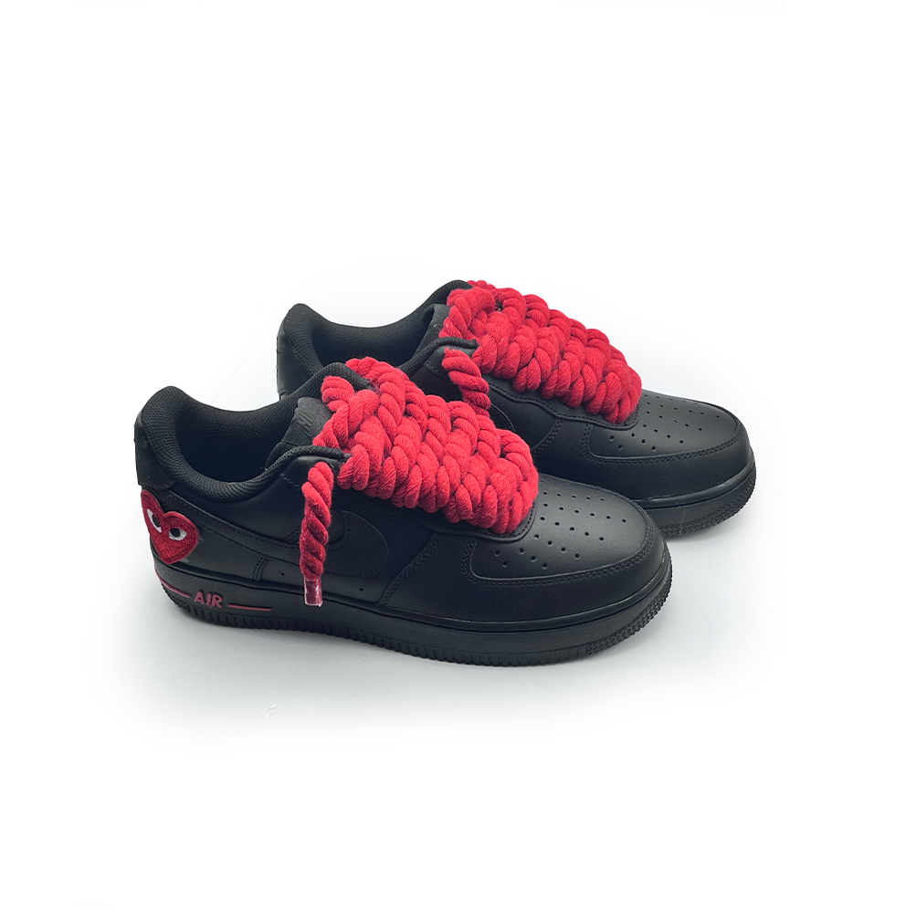 Custom Black Nike Air Force 1 '' Rope Laces '' Love stride Red