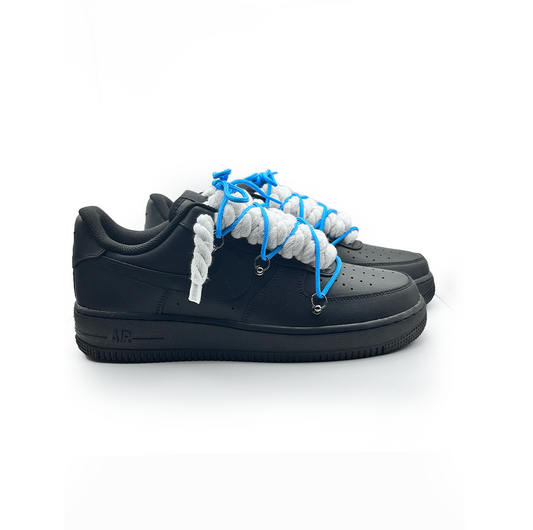 Custom NIKE AIR FORCE 1 Black “ White ROPE LACES” Dunk Blau #2