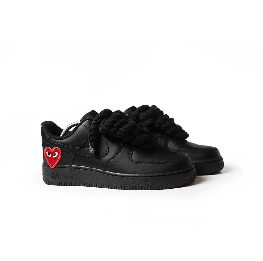 Custom Black Nike Air Force 1 '' Rope Laces '' Love stride Red - RopezInstyle