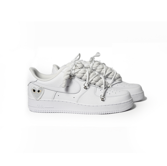 Custom Nike Air Force 1 '' Dunk, Rope Laces '' Love stride white - RopezInstyle