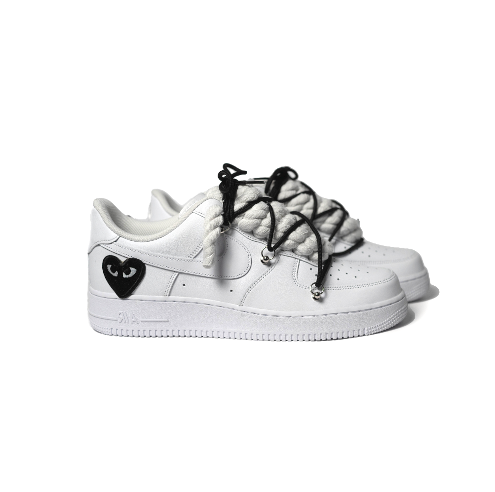 Custom Nike Air Force 1 '' Dunk, Rope Laces '' Love stride Black - RopezInstyle