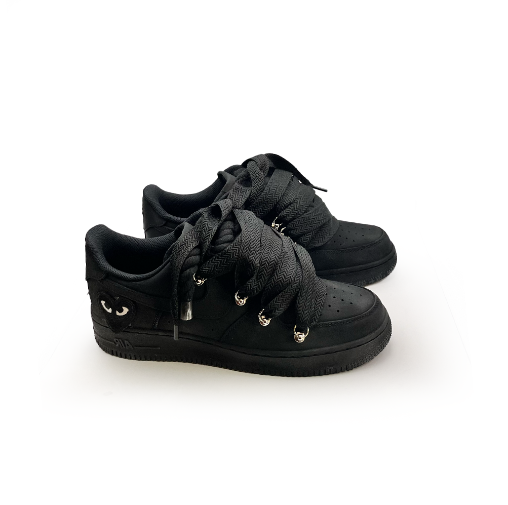 Custom Nike Air Force 1 Ninja black '' Rope Laces Black '' Love stride Black