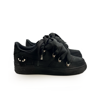 Custom Nike AF1 Ninja black '' Rope Laces Black '' Love stride Black