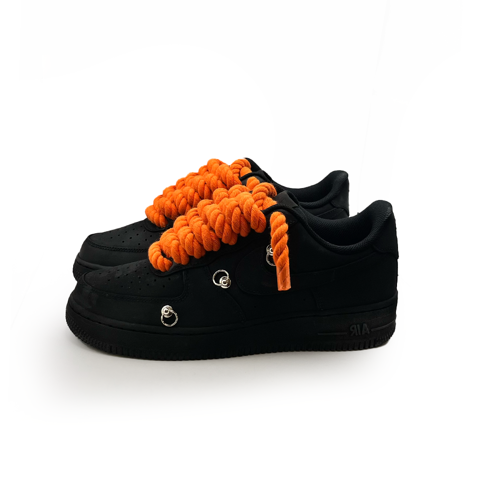 Custom Nike Air Force 1 Schwarz “Rope Laces” Orange (Kopie)