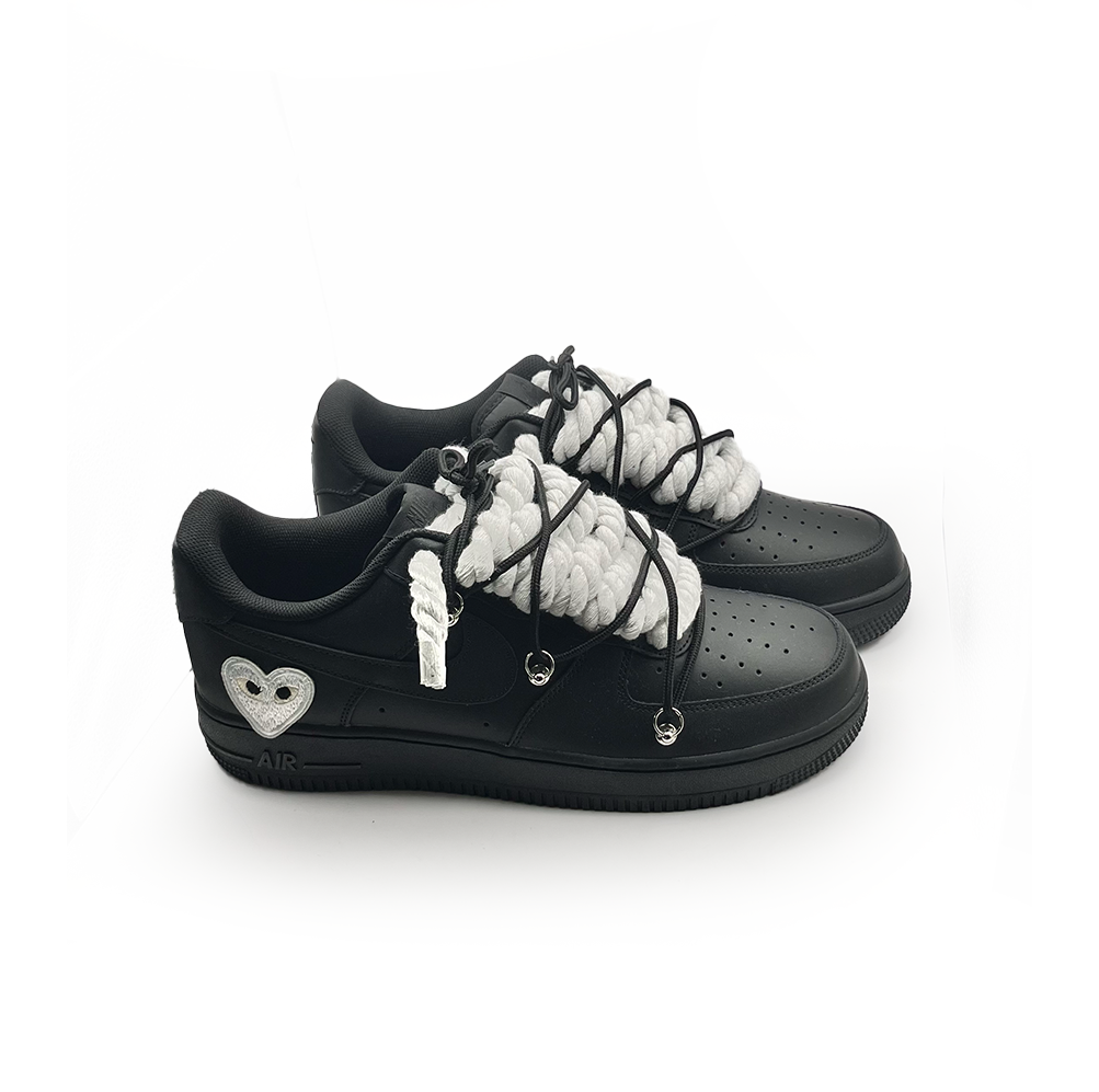 Custom Black Nike Air Force 1 '' Rope Laces '' Love stride White #2 - RopezInstyle