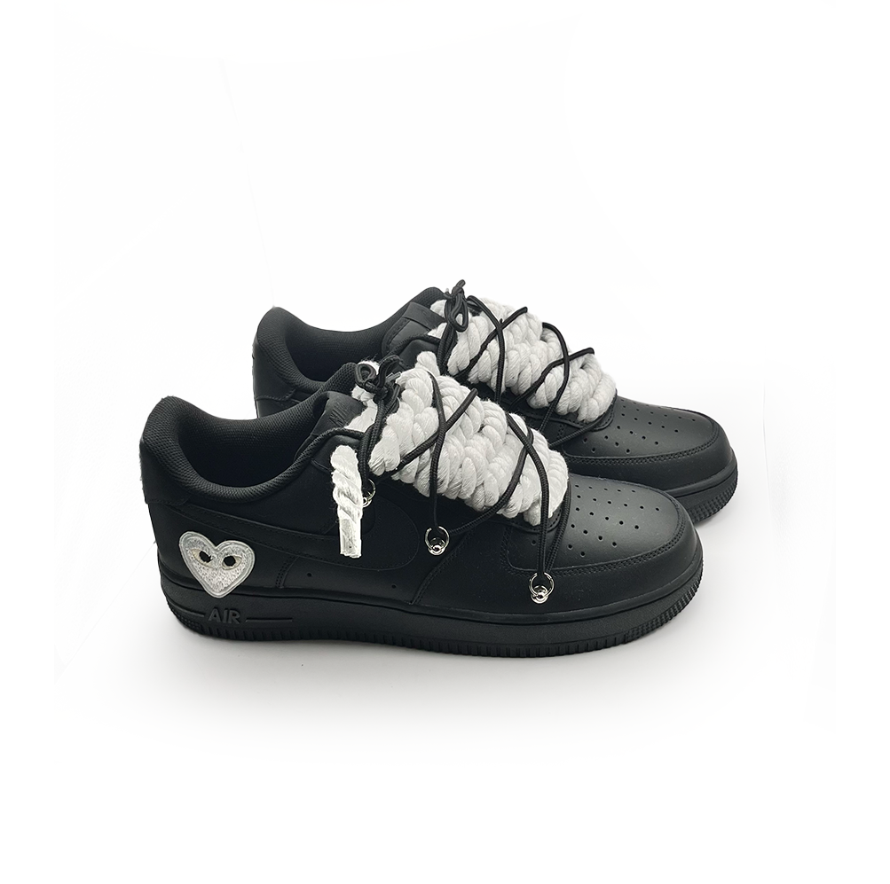 Custom Black Nike Air Force 1 '' Rope Laces '' Love stride White #2