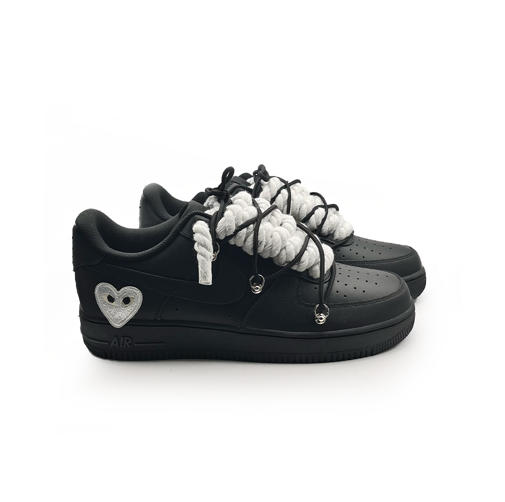 Custom Black Nike Air Force 1 '' Rope Laces '' Love stride White #2 - RopezInstyle