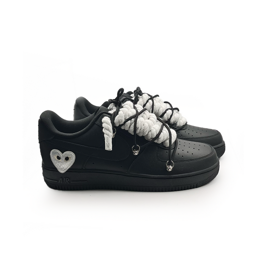 Custom Black Nike Air Force 1 '' Rope Laces '' Love stride White #2