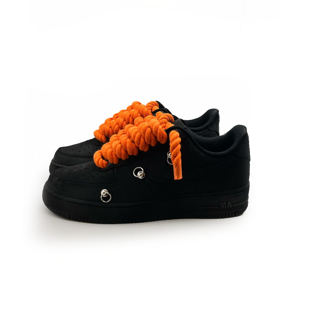 Custom Nike Air Force 1 Schwarz “Rope Laces” Orange (Kopie)