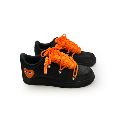 Custom Black Nike Air Force 1 '' Rope Laces '' Love stride Orange #2