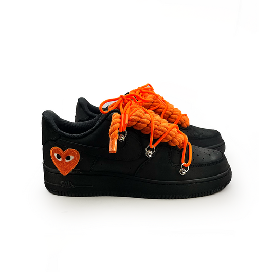 Custom Black Nike Air Force 1 '' Rope Laces '' Love stride Orange #2