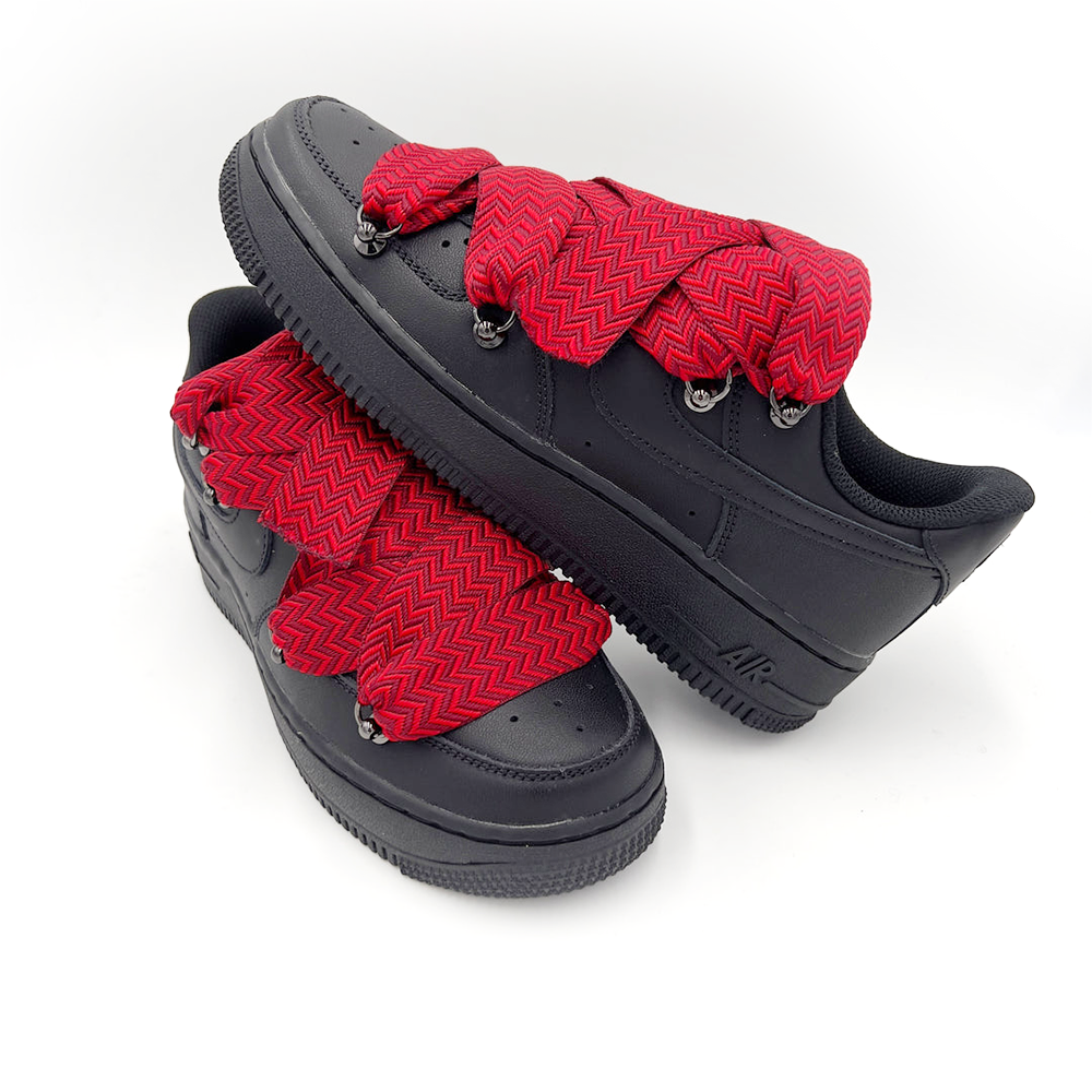 Custom Nike Air Force 1 Schwarz ,, Lanvin Laces '' Rot