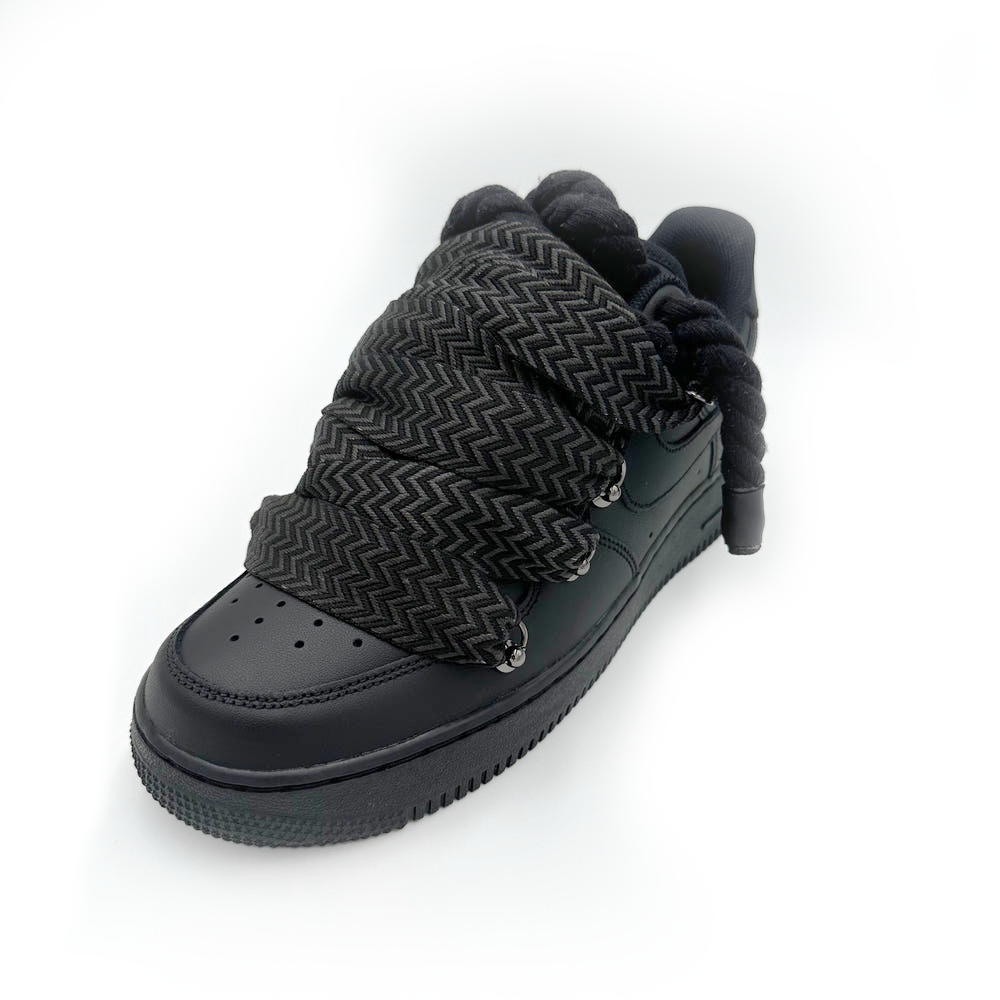 Custom Nike Air Force 1 Black Lanvin Laces Schwarz RopezInstyle