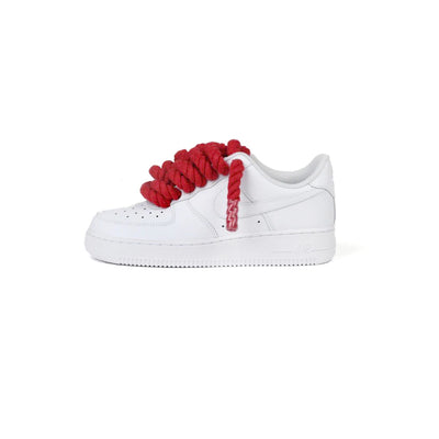 Custom Nike Air Force 1 Weiß “Rope Laces” Rot - RopezInstyle
