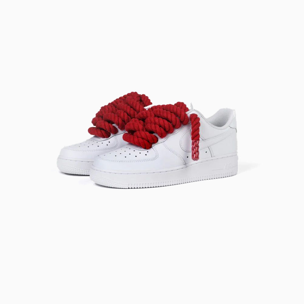 Custom Nike Air Force 1 Weiß “Rope Laces” Rot - RopezInstyle