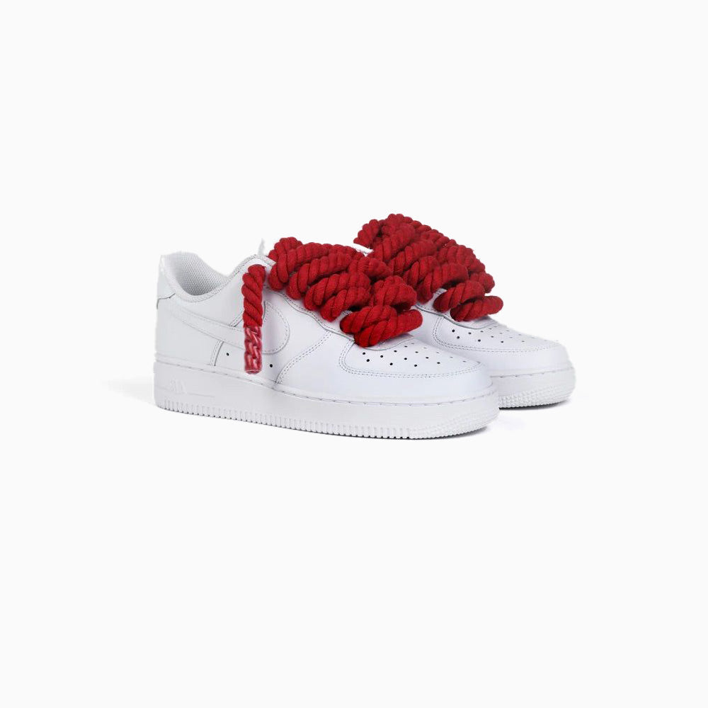 Custom Nike Air Force 1 Weiß “Rope Laces” Rot - RopezInstyle
