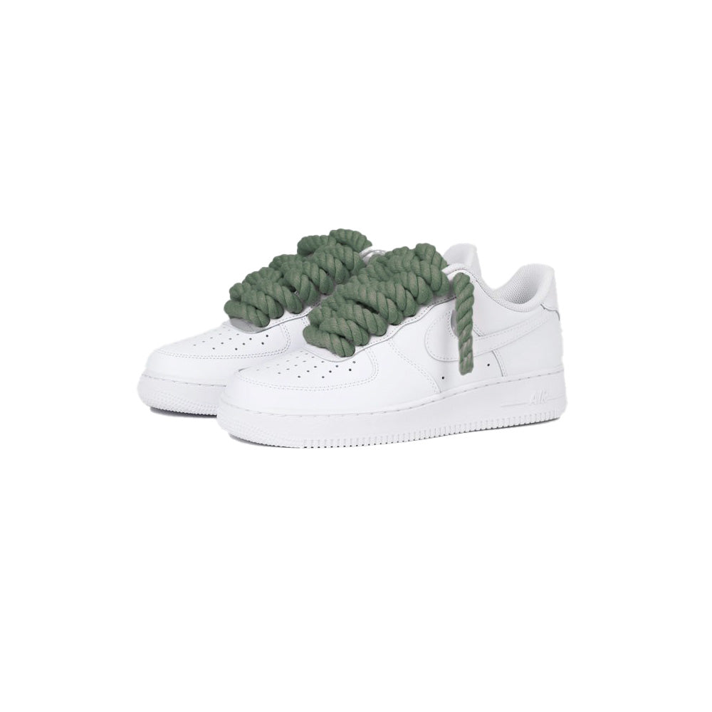 Custom Nike Air Force 1 Weiß “Rope Laces” Army Grün - RopezInstyle