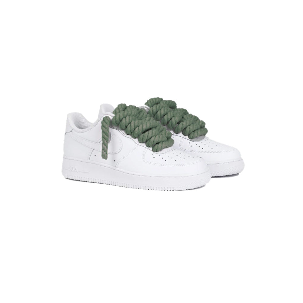 Custom Nike Air Force 1 Weiß “Rope Laces” Army Grün. - RopezInstyle