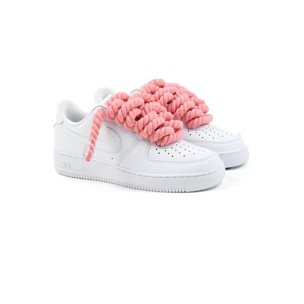 Custom Nike Air Force 1 Weiß “Rope Laces” Rosa - RopezInstyle