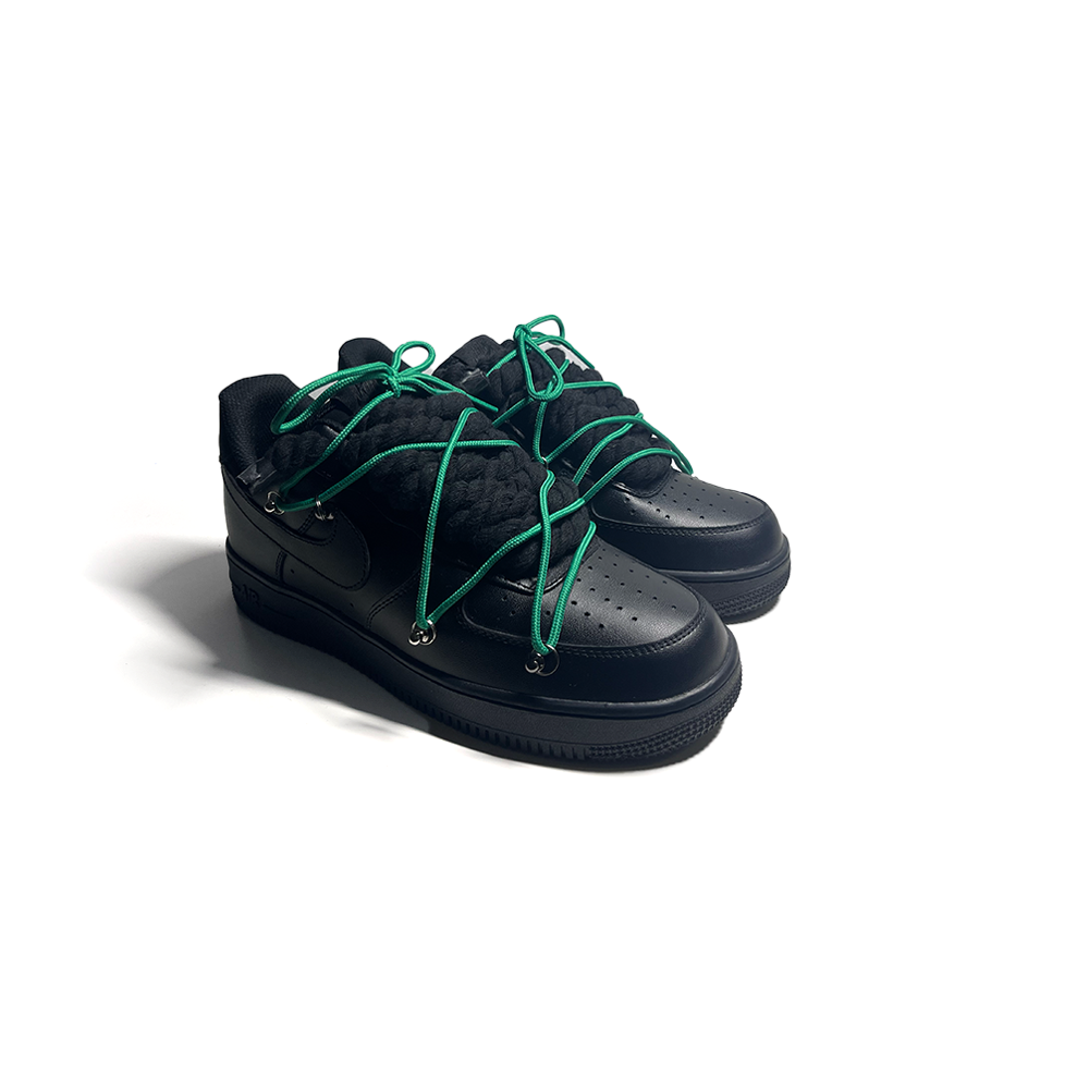 Custom NIKE AIR FORCE 1 Schwarz “ROPE LACES” Dunk Grün - RopezInstyle