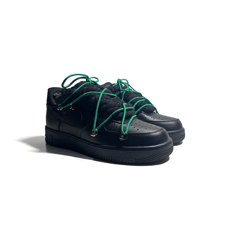 Custom NIKE AIR FORCE 1 Schwarz “ROPE LACES” Dunk Grün - RopezInstyle