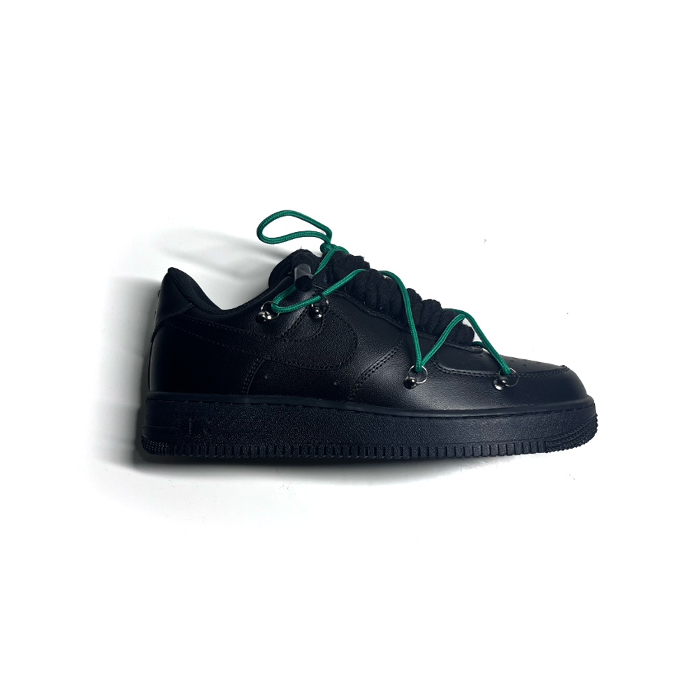 Custom NIKE AIR FORCE 1 Schwarz “ROPE LACES” Dunk Grün - RopezInstyle