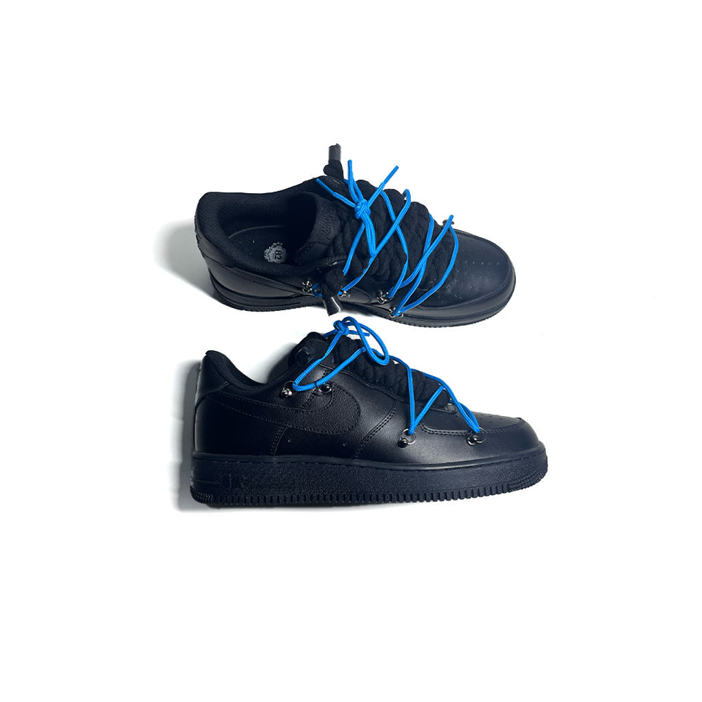 Custom NIKE AIR FORCE 1 Black “ROPE LACES” Dunk Blau #2