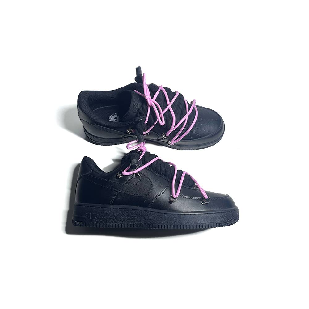 Custom NIKE AIR FORCE 1 Schwarz ROPE LACES Dunk Pink 1 RopezInstyle