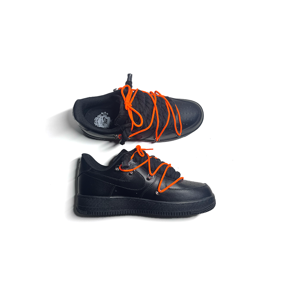 Custom NIKE AIR FORCE 1 Black “ROPE LACES” Dunk Orange