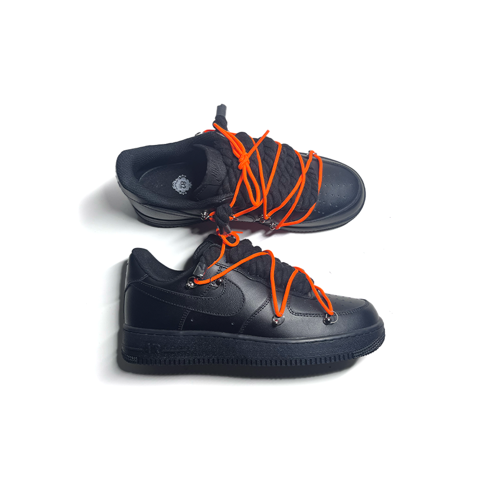 Custom NIKE AIR FORCE 1 Black “ROPE LACES” Dunk Orange