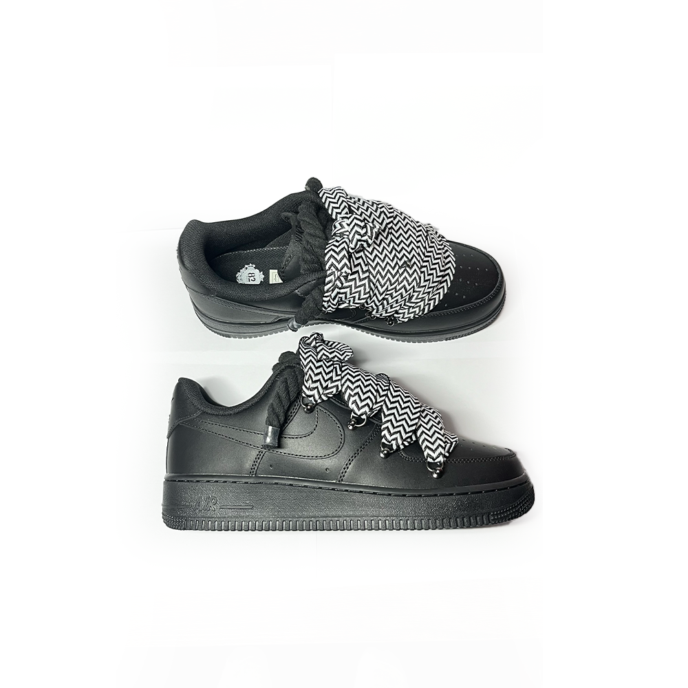 Custom Nike Air Force 1 Black ,, Lanvin Laces '' Weiß / Schwarz