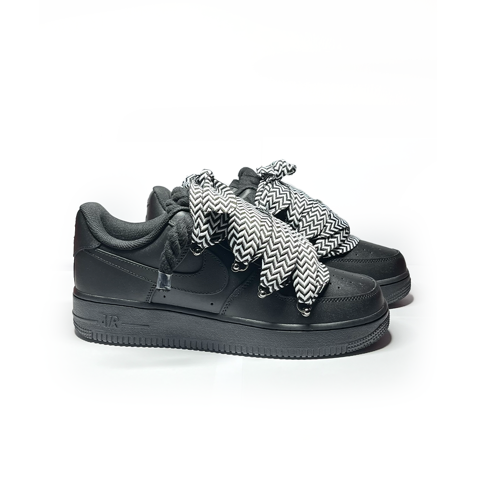 Custom Nike Air Force 1 Black ,, Lanvin Laces '' Weiß / Schwarz