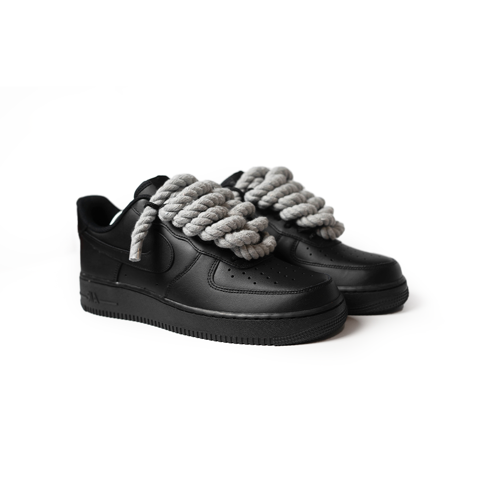 Custom Nike Air Force 1 Schwarz “Rope Laces” Grau - RopezInstyle