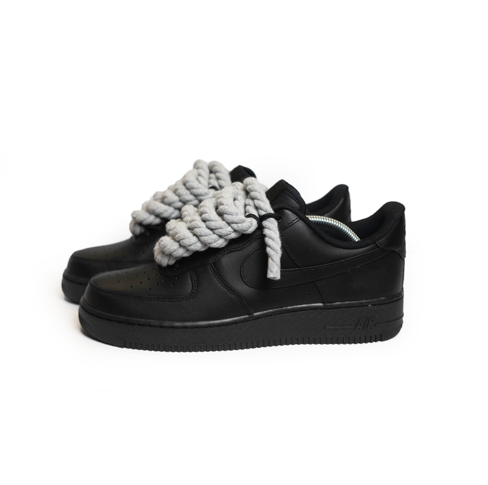 Custom Nike Air Force 1 Schwarz “Rope Laces” Grau - RopezInstyle