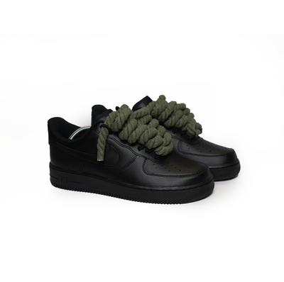 Custom Nike Air Force 1 Schwarz “Rope Laces” Army Grün - RopezInstyle