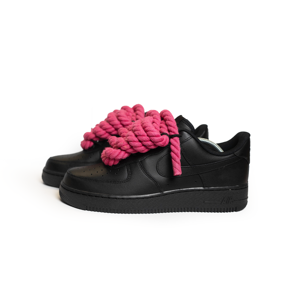 Custom Nike Air Force 1 Schwarz “Rope Laces” Rosa - RopezInstyle