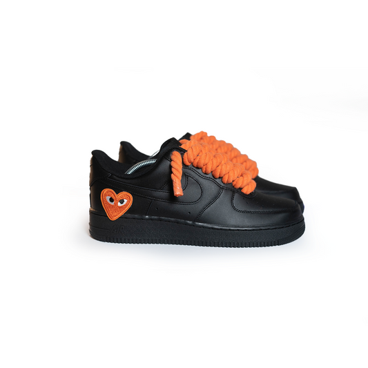 Custom Nike AF1 Black '' Rope Laces '' Love stride Orange