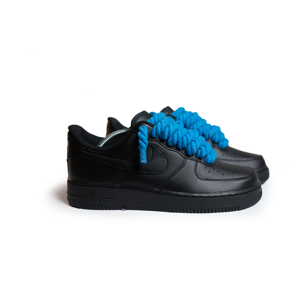 Custom Nike Air Force 1 Schwarz “Rope Laces” Blau #2