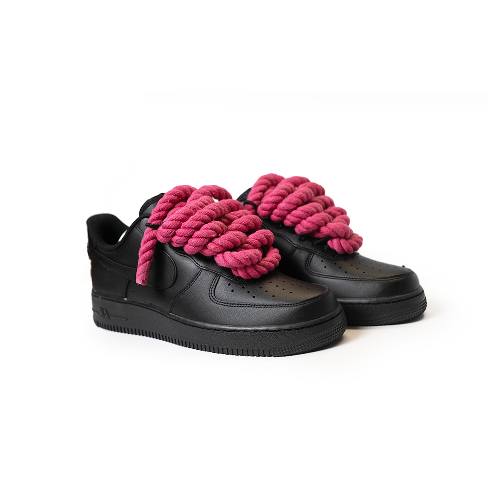 Custom Nike Air Force 1 Schwarz “Rope Laces” Rosa - RopezInstyle