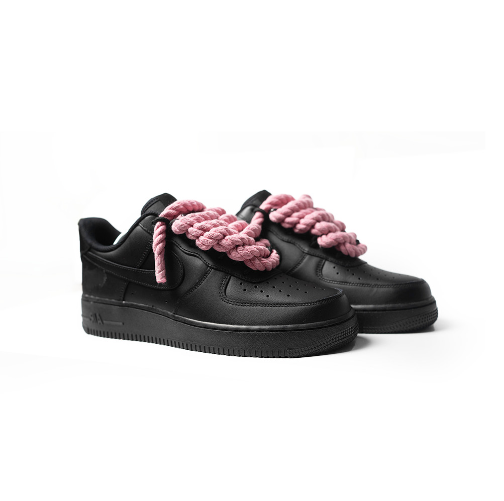 Custom Nike Air Force 1 Schwarz “Rope Laces” Pink - RopezInstyle