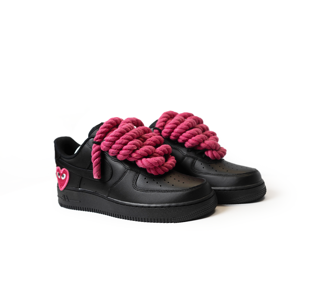 Custom Black Nike Air Force 1 '' Rope Laces '' Love stride Pink - RopezInstyle