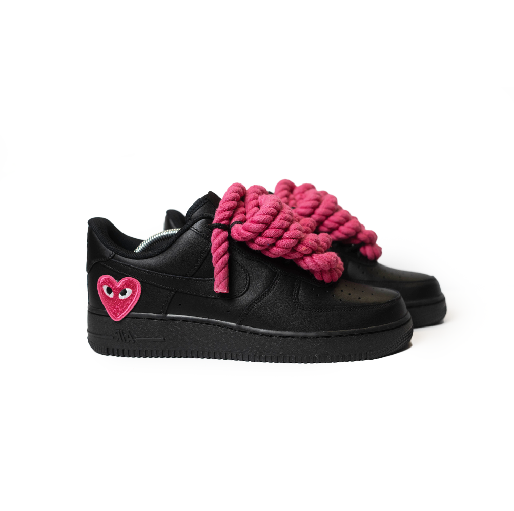 Custom Black Nike Air Force 1 '' Rope Laces '' Love stride Pink - RopezInstyle