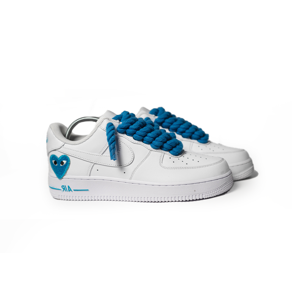 Custom Nike Air Force 1 '' Rope Laces '' Love stride Blue ocean - RopezInstyle