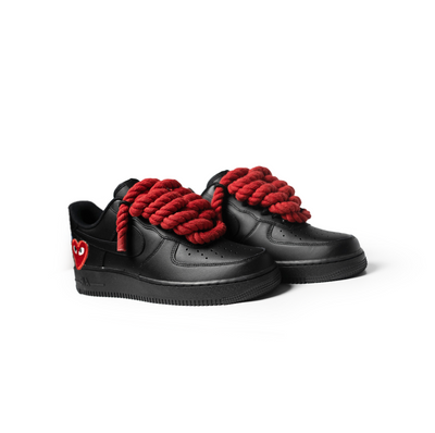 Custom Black Nike Air Force 1 '' Red Rope Laces '' Love stride Red - RopezInstyle